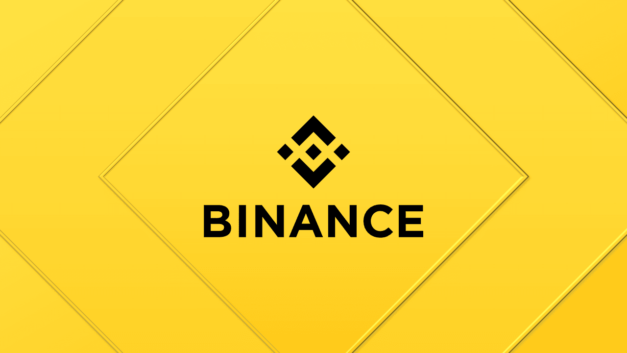 Binance PowerPoint Template slide featuring black logo and text on yellow diamond geometric background