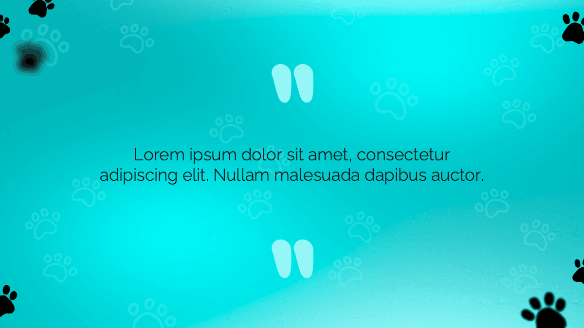 Cats PowerPoint Template slide with turquoise background, paw prints, and light blue cat paw icons