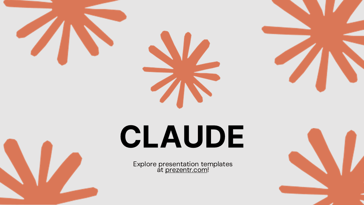Claude template title slide with coral starburst patterns on light gray background
