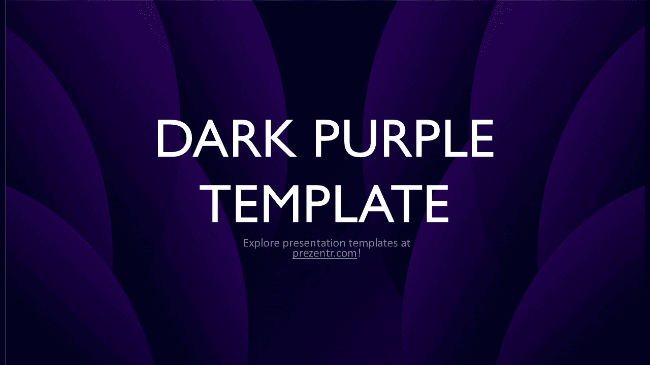 Dark Purple PowerPoint Template with white centered text on abstract purple curved gradient background design