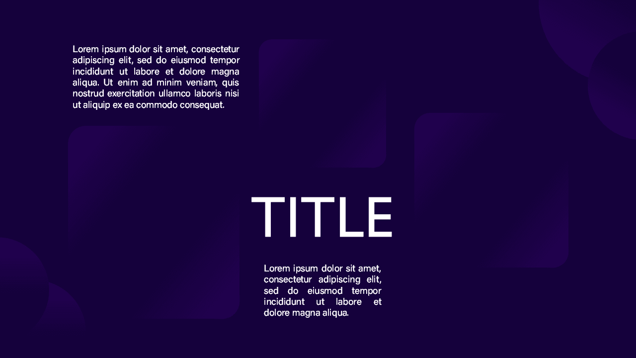 Dark Purple PowerPoint Template slide with centered white "TITLE" text and Lorem ipsum placeholder copy on dark purple