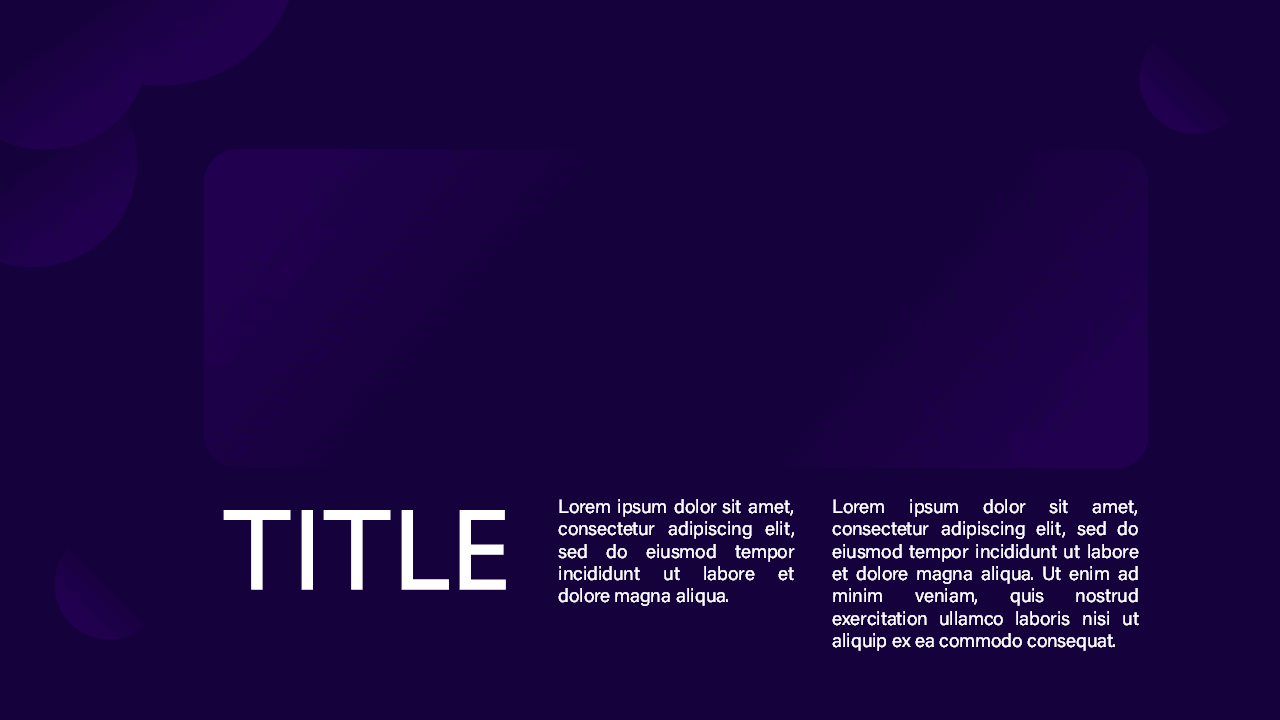 Dark Purple PowerPoint Template slide with white "TITLE" text and Lorem ipsum placeholder paragraphs on deep purple