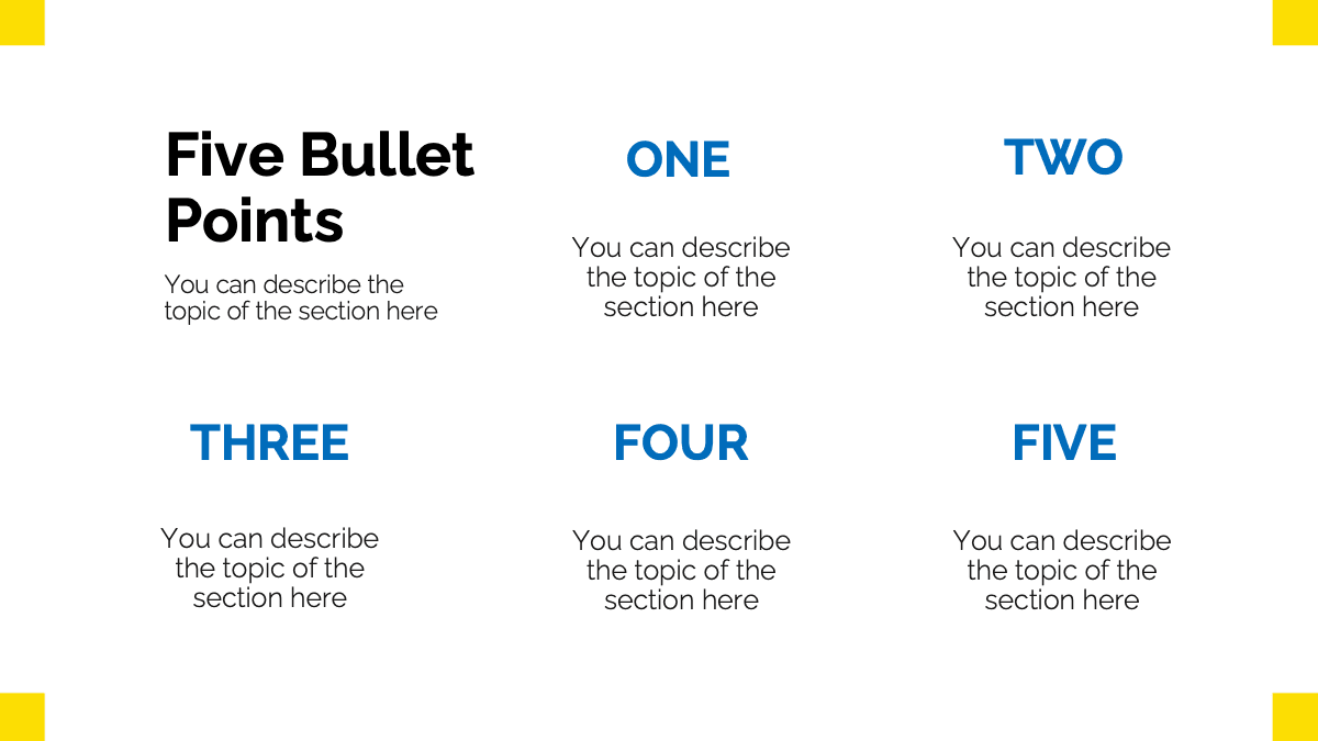 Ikea template slide with five blue and black sections arranged in grid layout for bullet points
