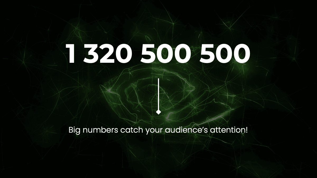 Nvidia PowerPoint template slide displaying large numbers 1,320,500,500 with green network graphics on black background