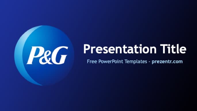 P&G PowerPoint template cover slide with blue spherical logo, dark gradient background, and white text layout
