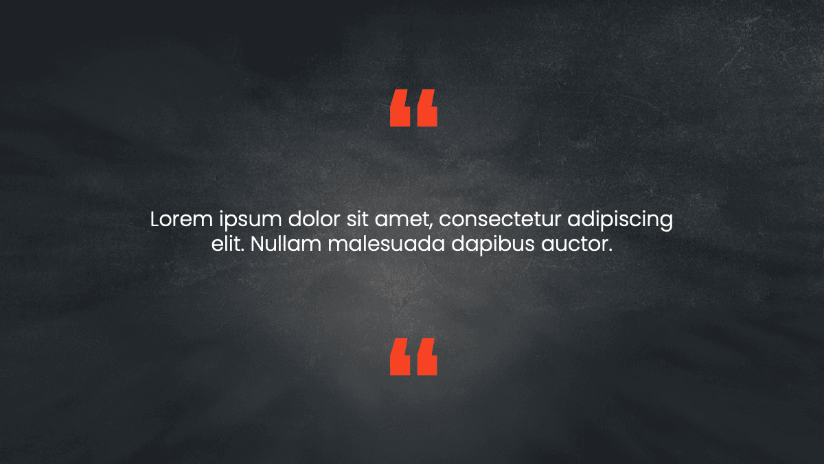 Pizza Slides template with red quotation marks and Lorem ipsum text on dark textured background