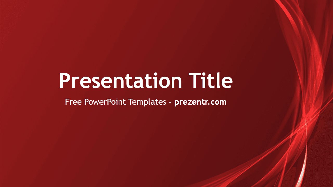 Abstract Red PowerPoint Template cover slide with dynamic red waves and white centered text