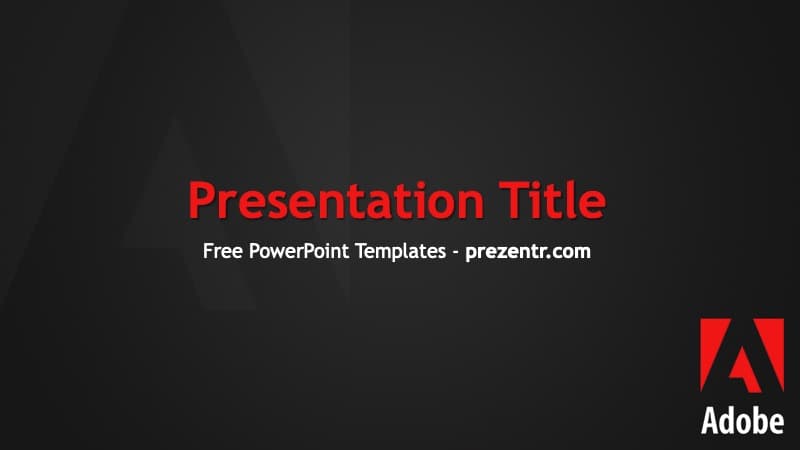 Dark Adobe PowerPoint template cover slide with red "Presentation Title" text and Adobe logo in bottom right corner