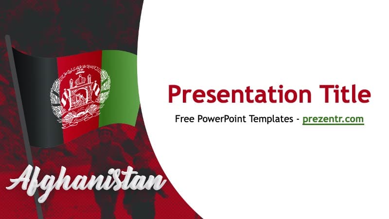 Afghanistan PowerPoint Template cover slide with flag, red-green design, and curved layout