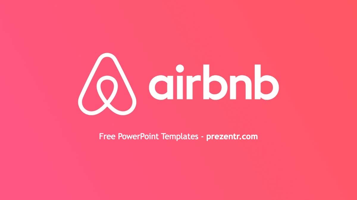 Airbnb PowerPoint Template cover slide featuring the iconic white Airbnb logo and wordmark on a coral pink background