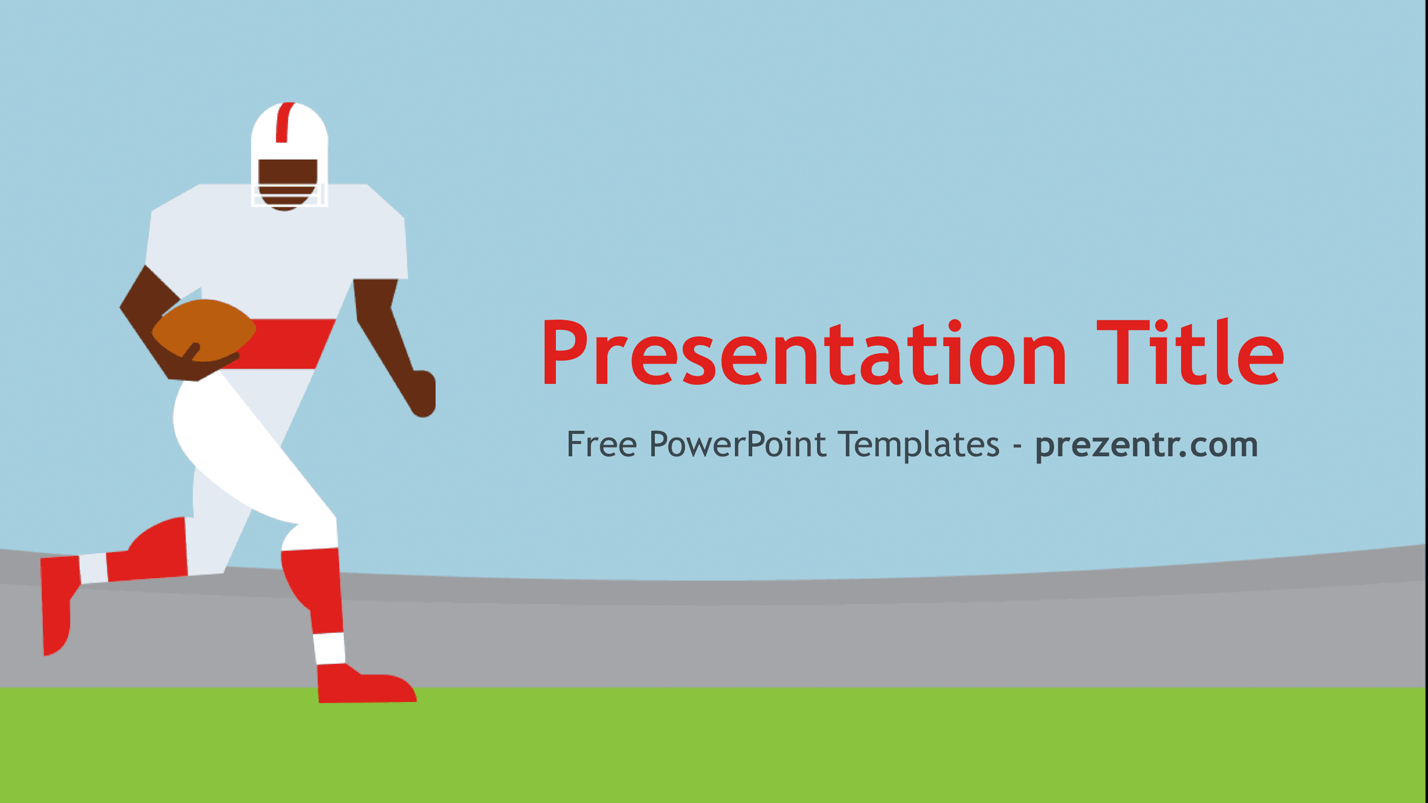 American Football Player template with red and white uniformed player holding football on blue and green background