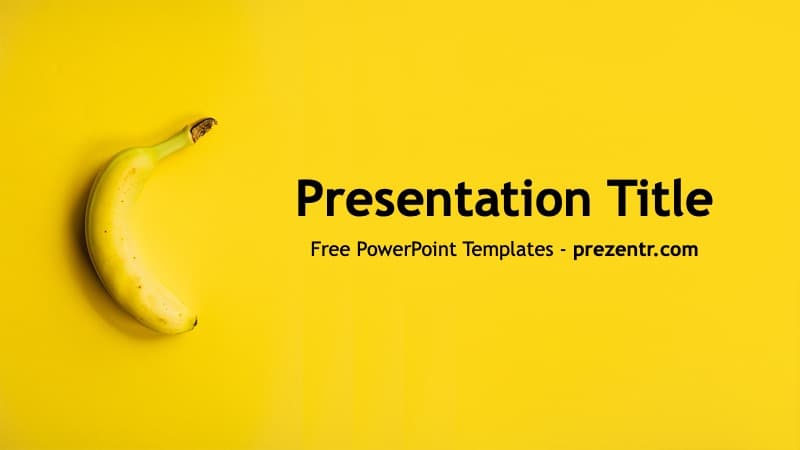 Banana PowerPoint Template cover slide with yellow background and single banana on left side