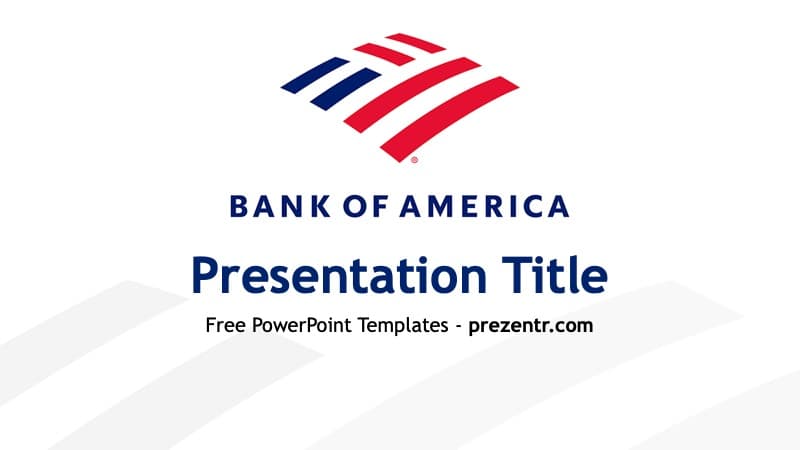 Bank of America PowerPoint template cover slide with red and blue striped logo and navy text on white background