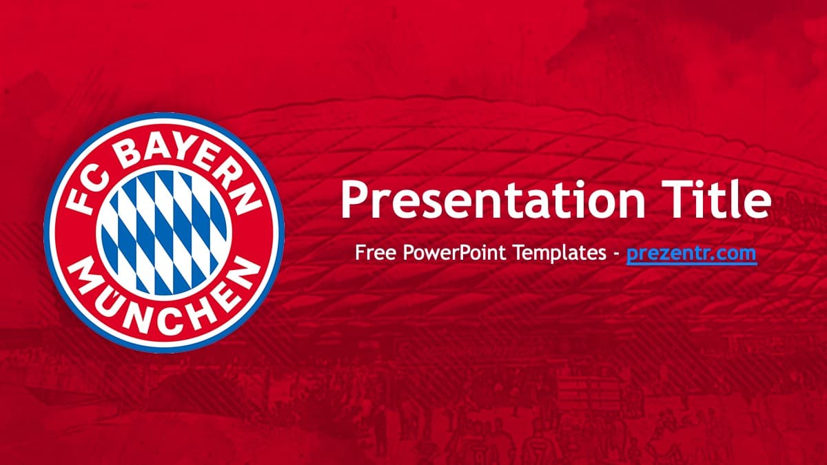 Bayern Munich PowerPoint Template cover slide with red background, team logo on left, and white text placeholder on right