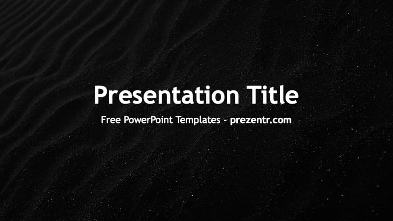 Black PowerPoint Template cover slide with white title text, diagonal wave patterns, and starry background effect