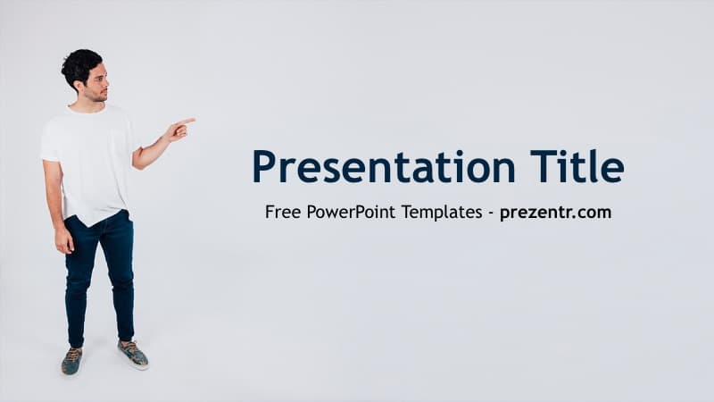 Body Language PowerPoint Template cover slide with man pointing gesture on light gray background