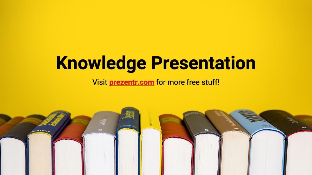 Books PowerPoint Template cover slide with yellow background and row of colorful books
