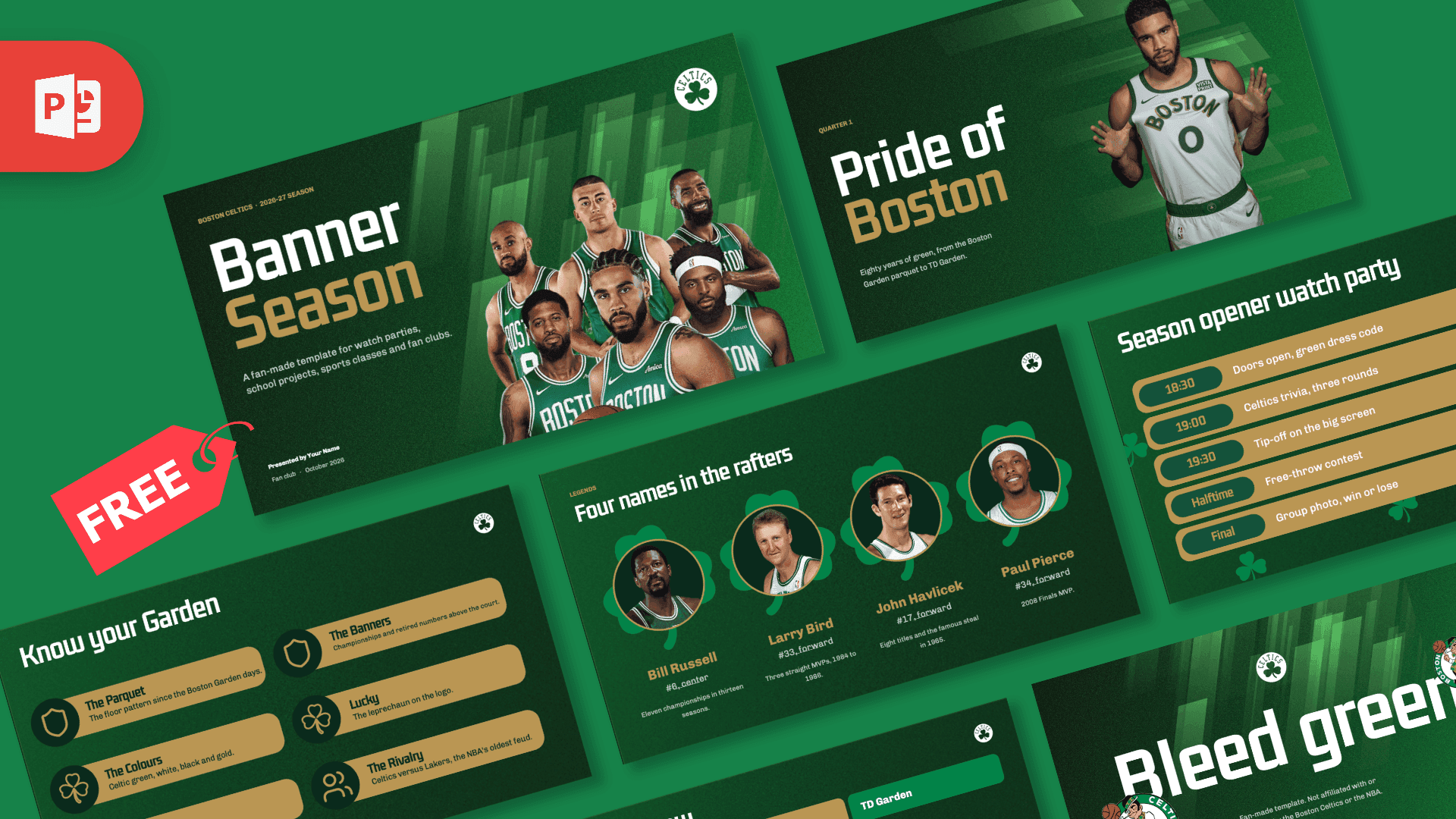 Boston Celtics PowerPoint Template – preview of all slides