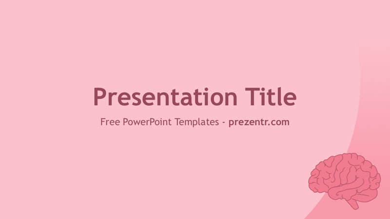 Pink gradient background with brain icon and "Presentation Title" text for Brain PowerPoint Template cover slide