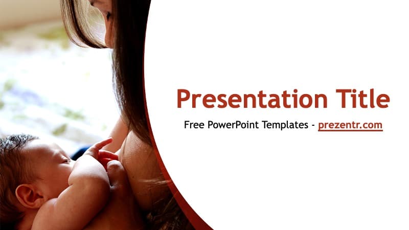 Breastfeeding template cover slide with mother and infant, red accents and warm tones
