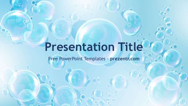 Bubbly PowerPoint Template cover slide with blue gradient background and translucent bubbles