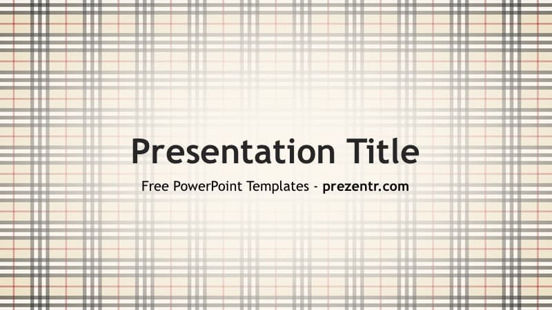 Burberry PowerPoint Template cover slide with beige and gray plaid pattern, centered title text
