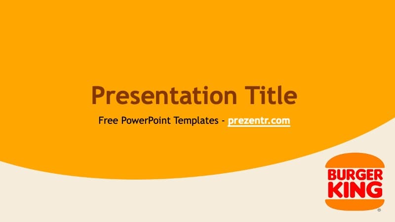 Burger King PowerPoint Template cover slide with orange and cream curved design and logo