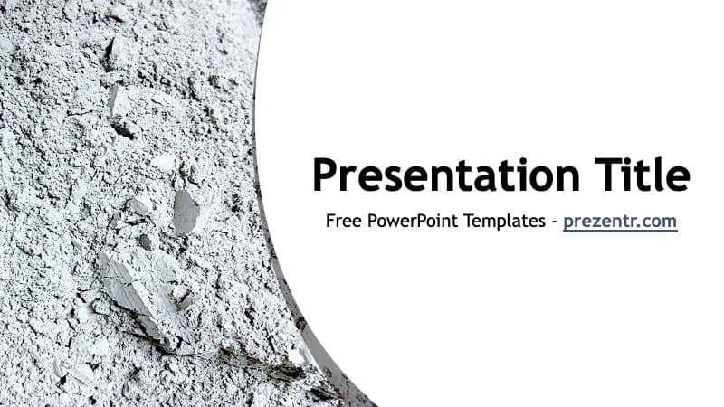 Cement PowerPoint Template cover slide with white textured concrete surface and curved design element