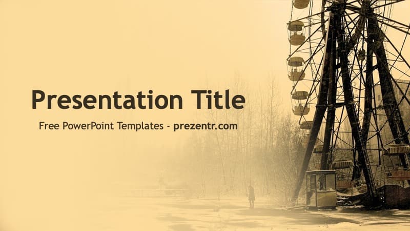 Chernobyl template cover slide with sepia-toned abandoned amusement park and ferris wheel