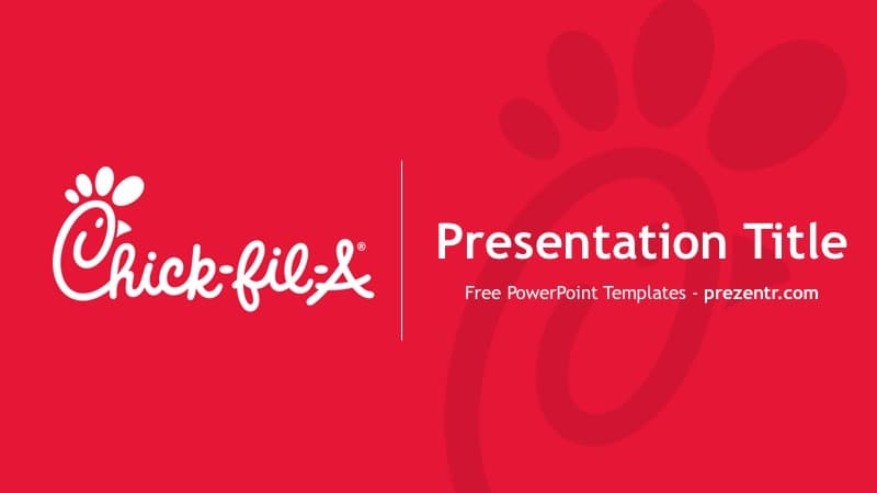 Chick-fil-A PowerPoint Template cover slide with red background, white logo, paw print watermark, and title placeholder text