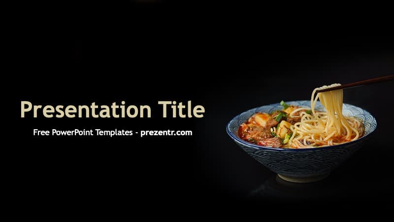 Chinese Food PowerPoint Template cover slide with noodle bowl and dark background