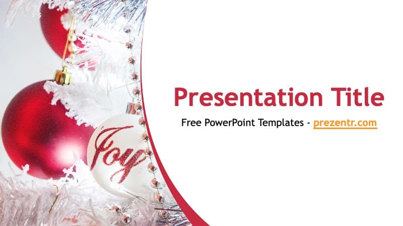 Christmas Joy template cover slide with red baubles, white frost, and festive layout
