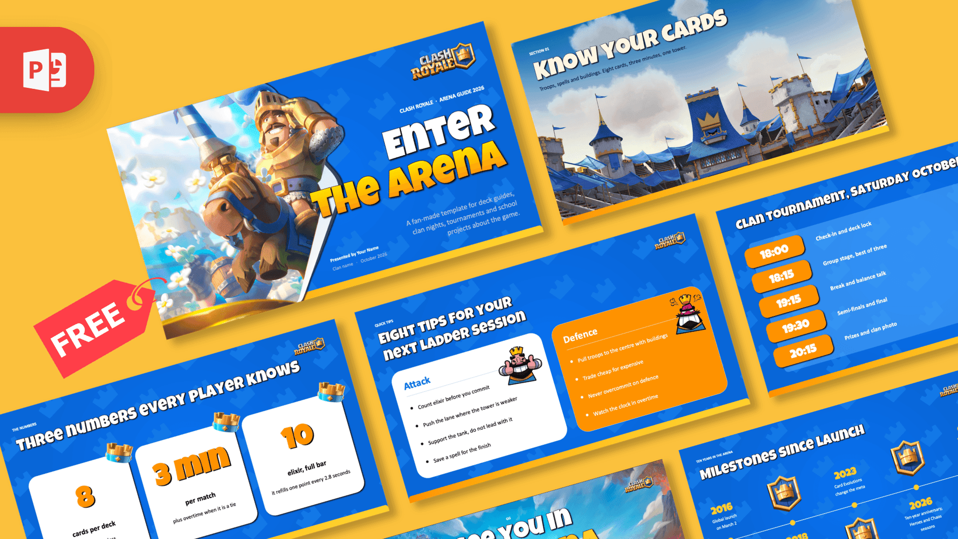 Clash Royale PowerPoint Template – preview of all slides