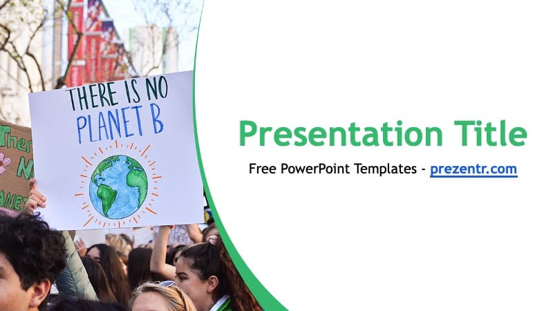 Climate Action template with protest sign, green curved design, Earth imagery