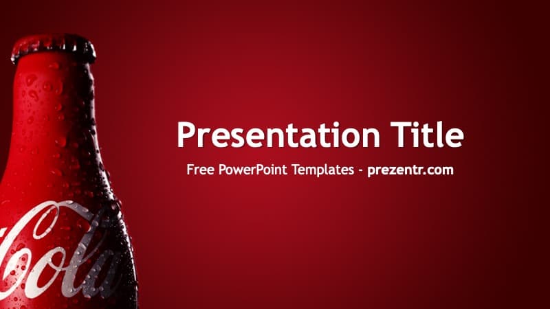 Coca-Cola PowerPoint Template cover slide with iconic red bottle on deep red background and white text