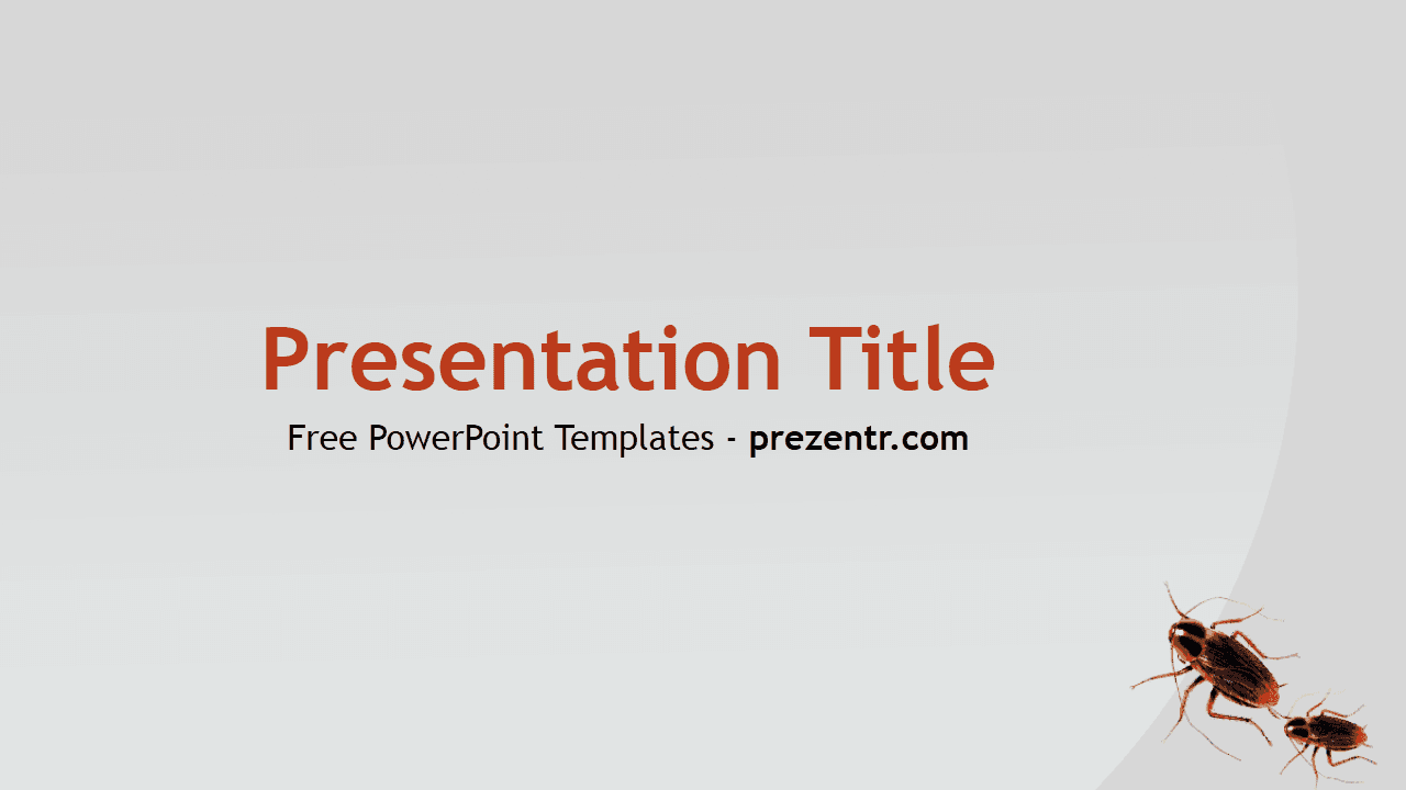 Cockroach PowerPoint Template cover slide with red title text and brown cockroach illustrations on gray background