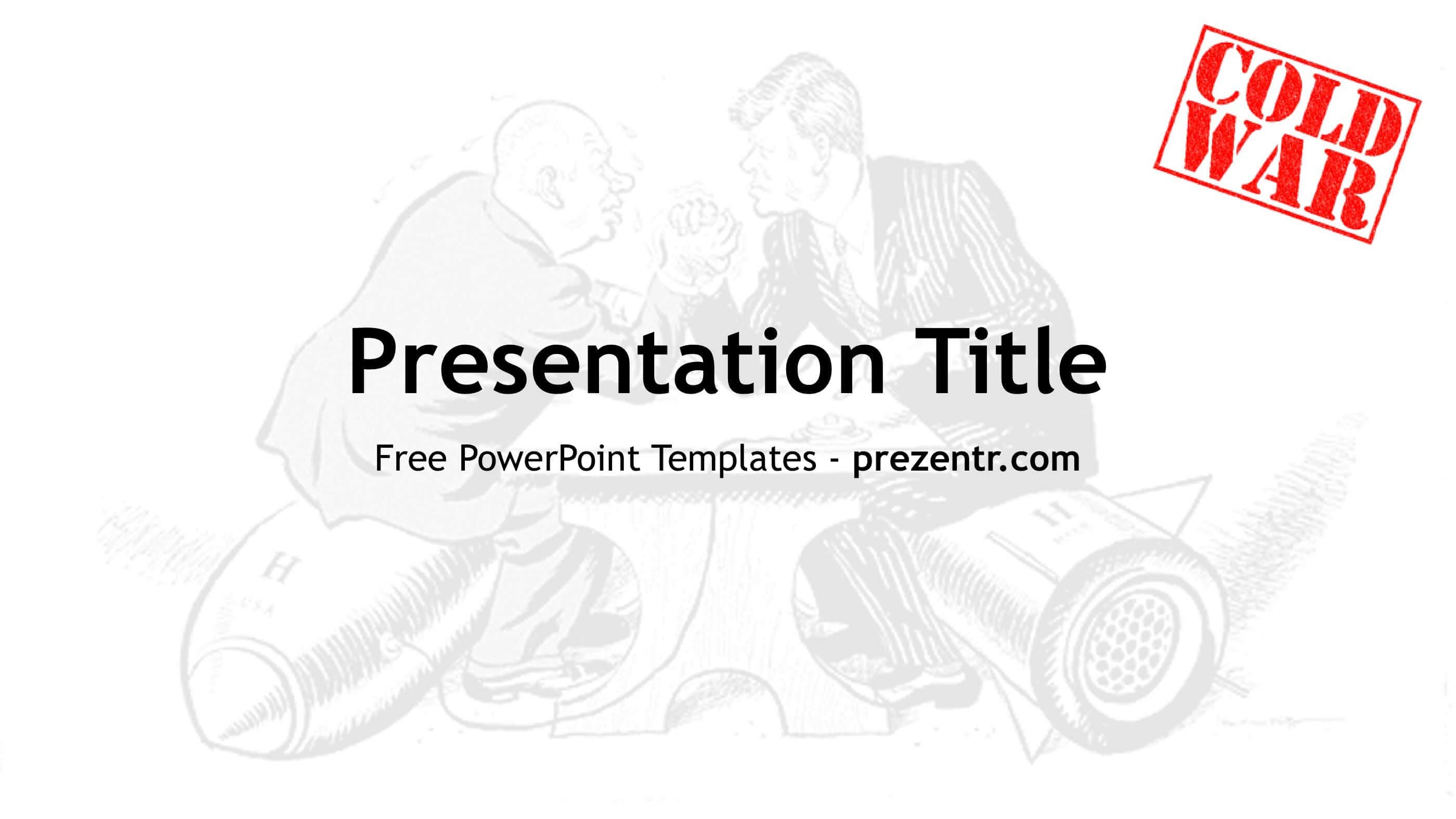 Cold War template cover slide with grayscale illustration of two men in suits facing off