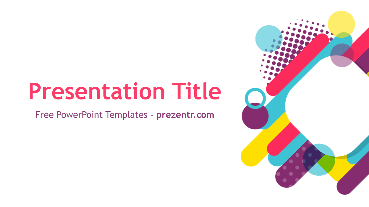 Colorful Shapes PowerPoint Template cover slide with vibrant geometric shapes and circles in pink, cyan, yellow, and purple