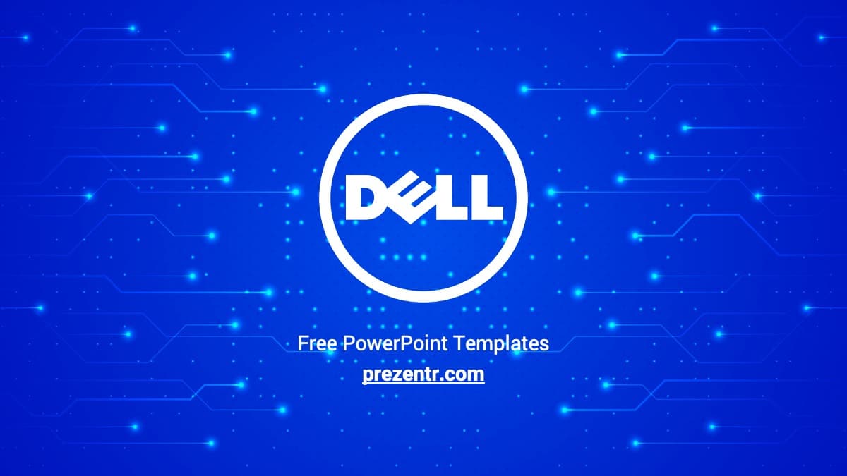 Dell PowerPoint Template cover slide with white logo on blue digital circuit background