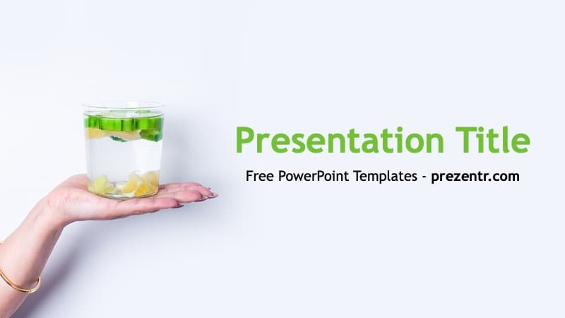 Detoxification template cover slide featuring hand holding green detox drink on white background