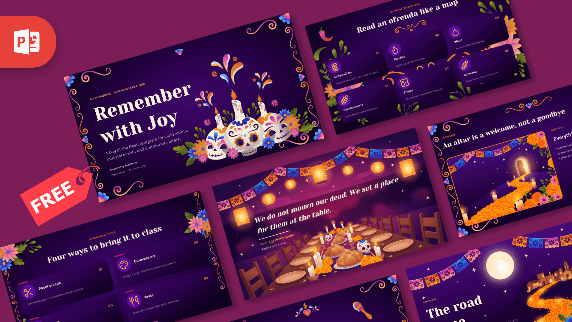 Día de Muertos PowerPoint Template – preview of all slides