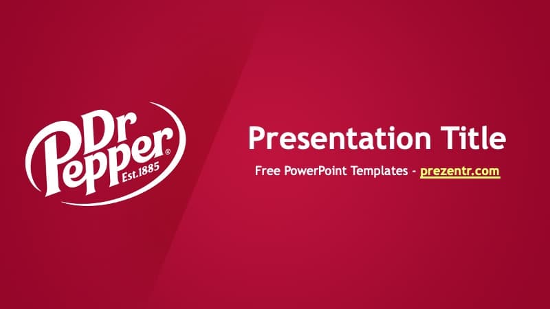 Dr Pepper PowerPoint Template cover slide with burgundy background, white logo on left, and editable title area on right