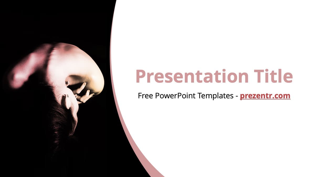 Eating Disorder PowerPoint Template cover slide with skeletal figure and pink curved design on black background