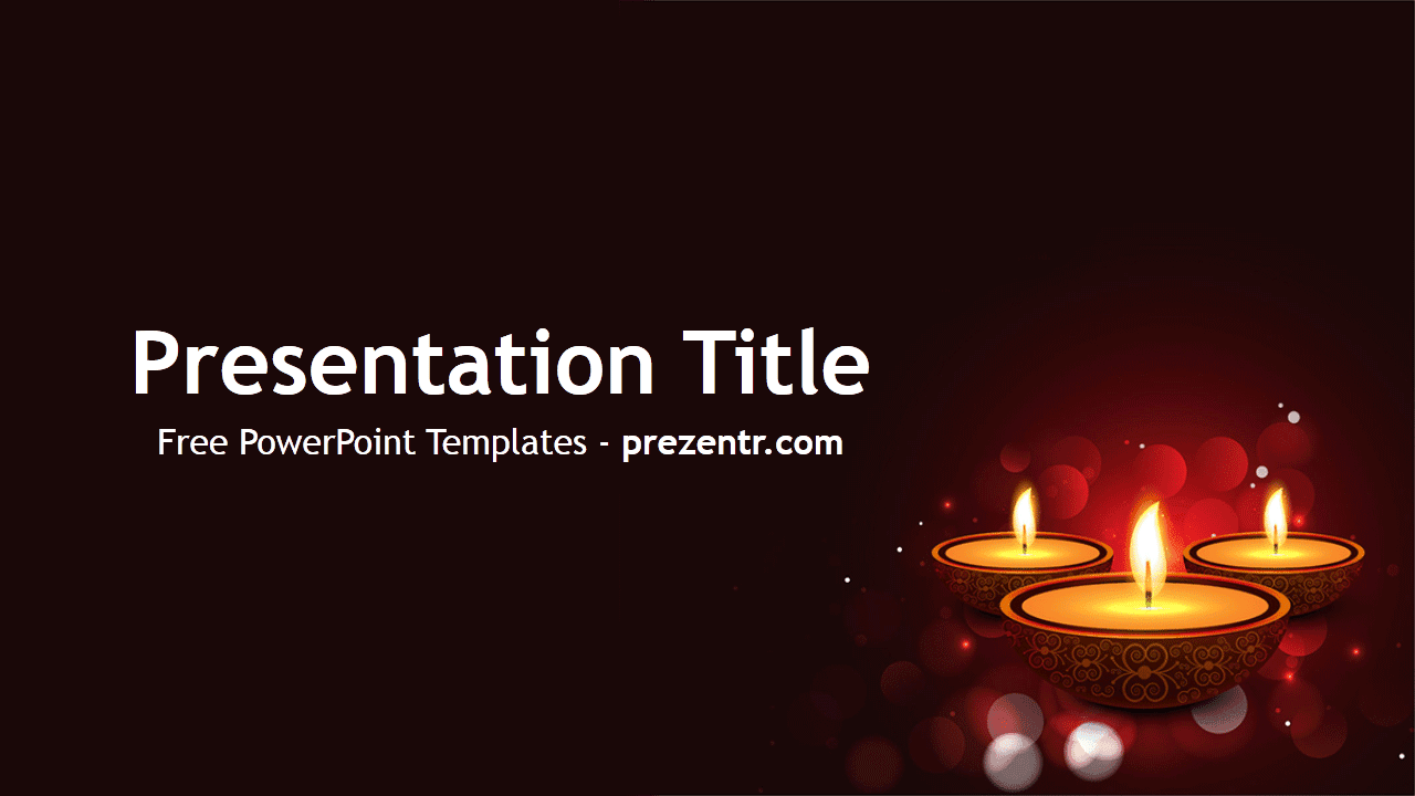 Festival of Lights template cover slide with three glowing candles on dark red background