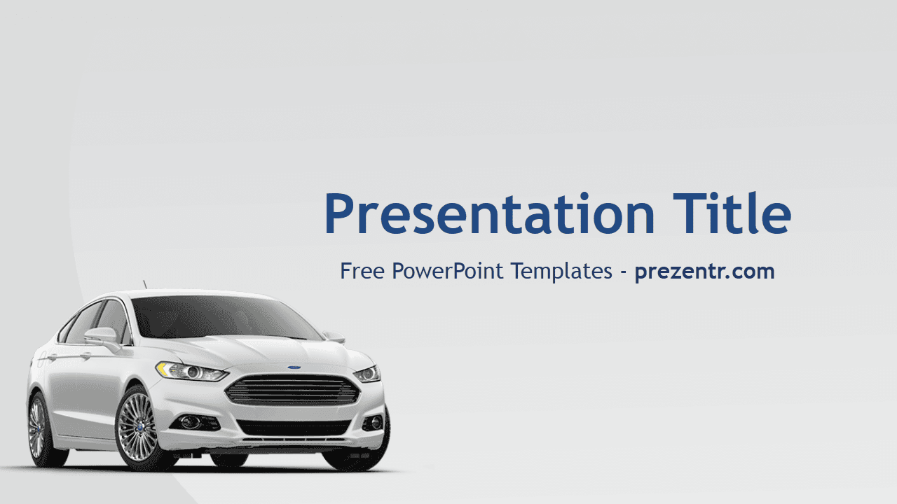 Ford PowerPoint template cover slide with white sedan car on light gray background
