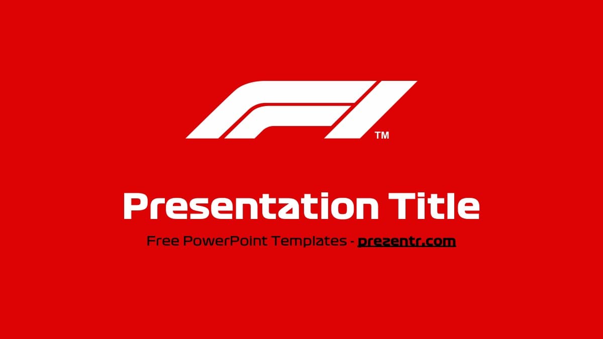 Formula 1 PowerPoint Template cover slide with white F1 logo and text on red background