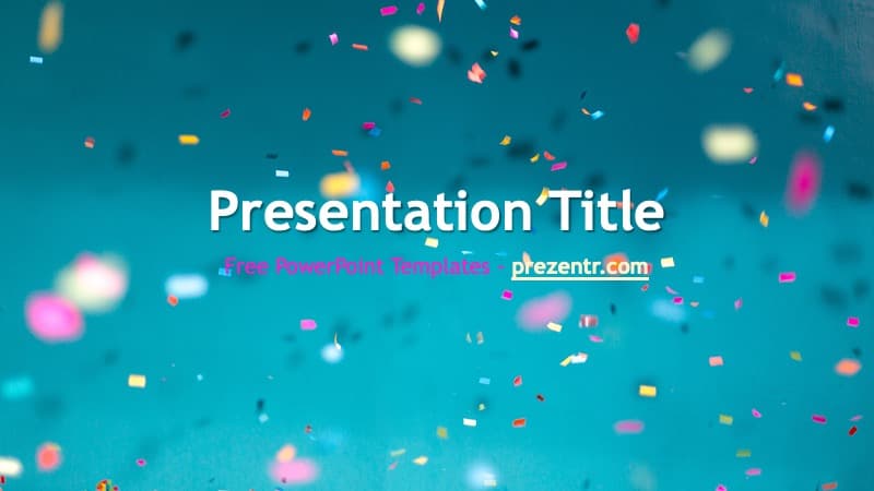 Fun PowerPoint Template cover slide with teal background and colorful confetti design