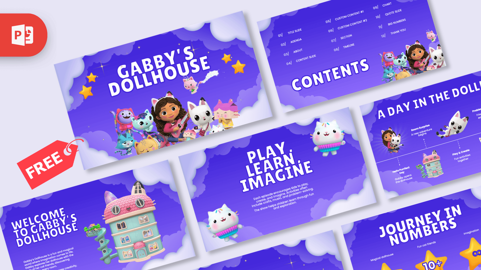 Gabby's Dollhouse PowerPoint Template – preview of all slides