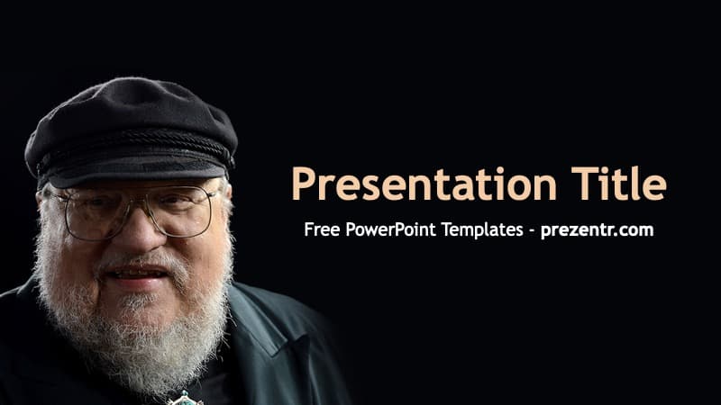 George RR Martin PowerPoint Template cover slide with bearded man in glasses against black background