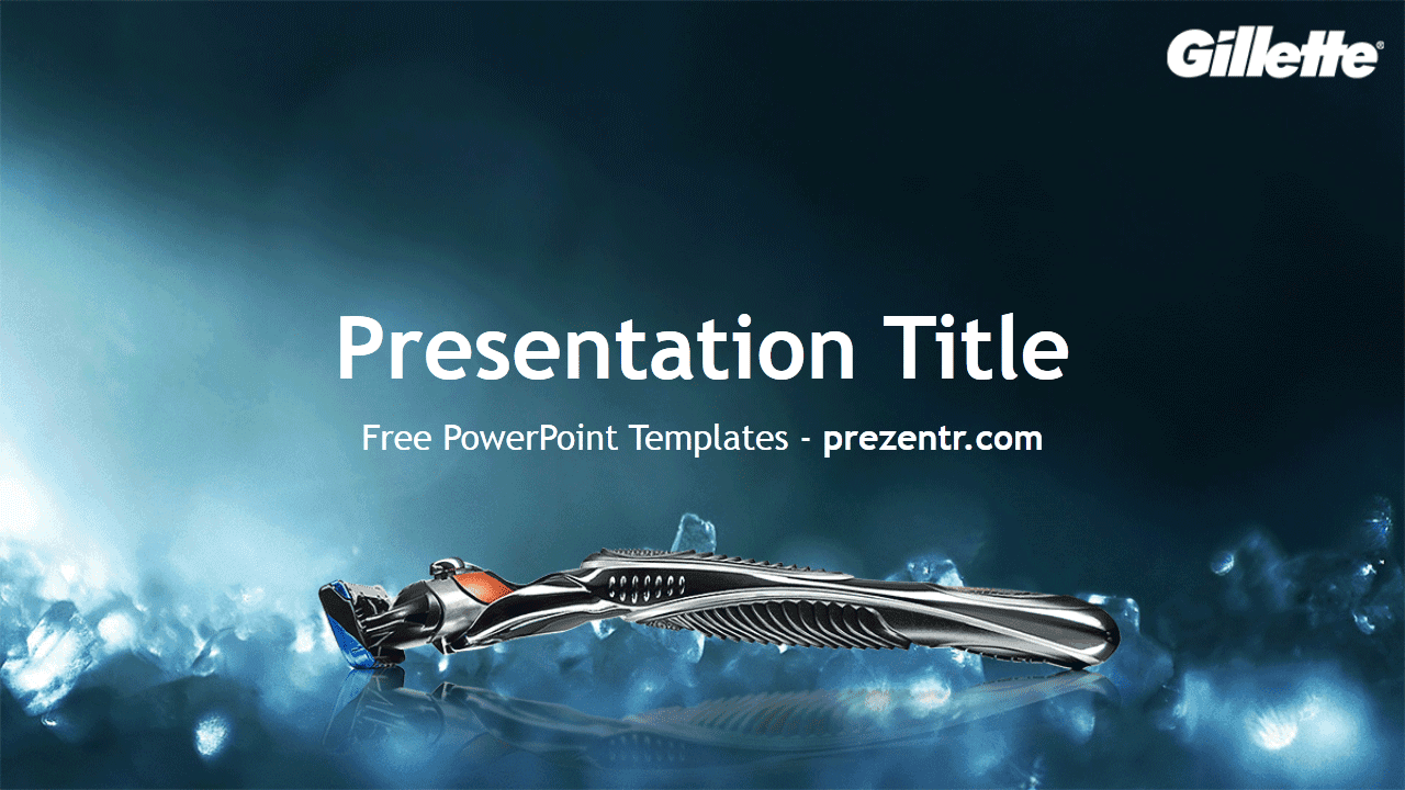 Gillette PowerPoint template cover slide with razor razor and blue icy background